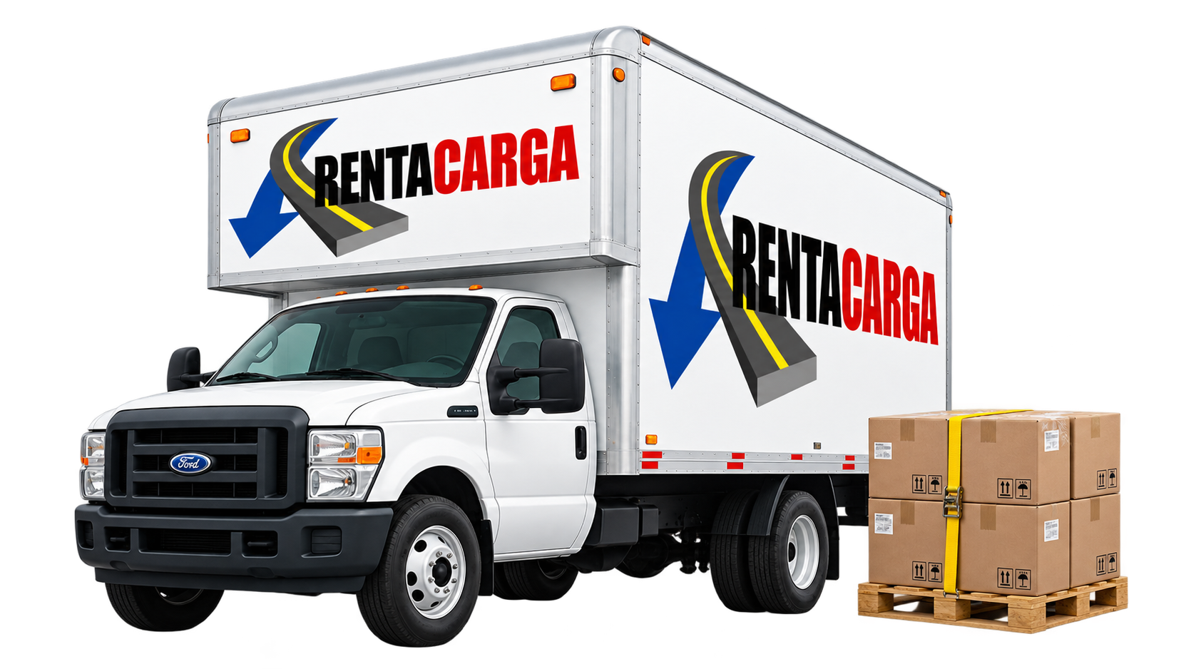 Camioneta Ford de Renta Carga con mercancía sobre una tarima